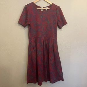 LulaRoe Maroon/Purple/Green Patterned Dress